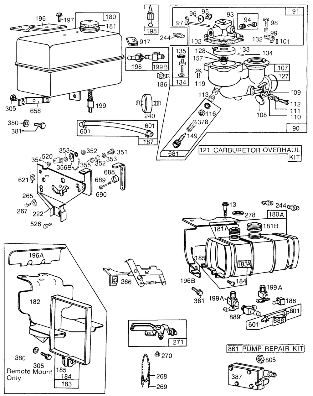 Carburetor And Fuel Tank Assys Diagram and Parts List for 131431-0146-XX  Briggs and Stratton Engine